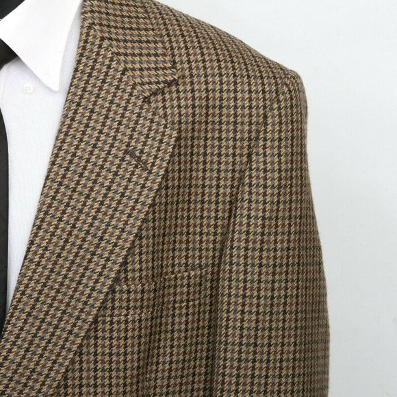 Vintage John Alexander Brown Lambs Wool Houndstooth 2 Button Sport Coat Mens 42R - Picture 6 of 11